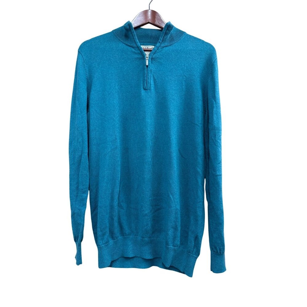 L.L.Bean Mens Half-Zip Sweater M Tall Teal Cotton & Cashmere Blend